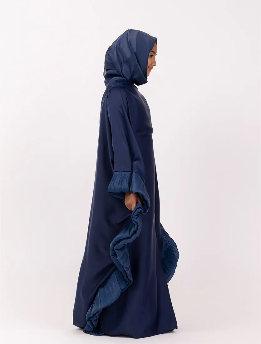 Navy Girls Organza Trim Kaftan